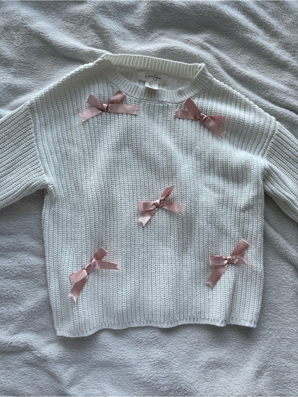 — ᨳଓ . Coquette bow covered knit sweater